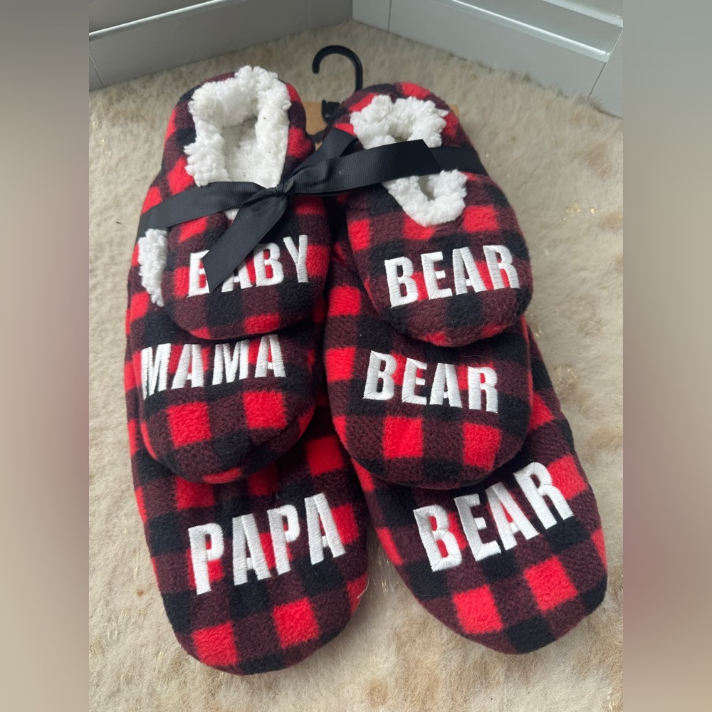 Fuzzy Babba Family Plaid Flannel Sherpa Lined Slippers Set